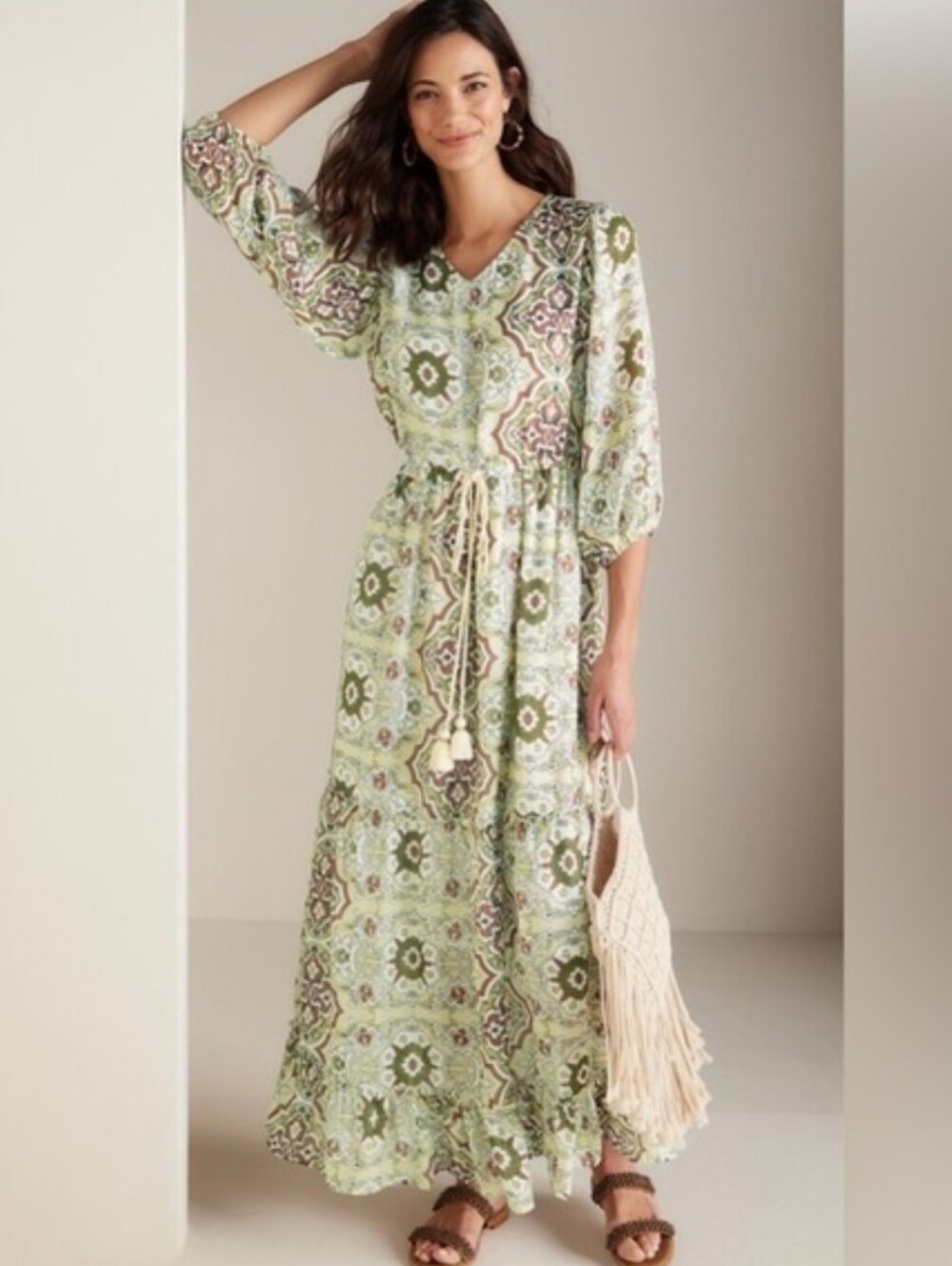 Soft Surrondings Petite Zia Boho Maxi Dress with Tassel Tie Size MP